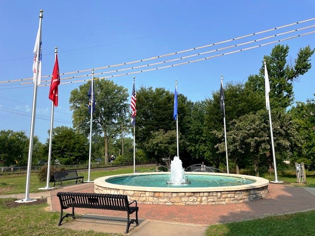 Parkville Spirit Fountain and Veterans Memorial Flags