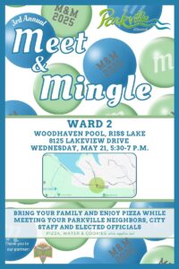 3rd Annual Meet & Mingle Flyer for Ward 2 with date, location, time and map of location
