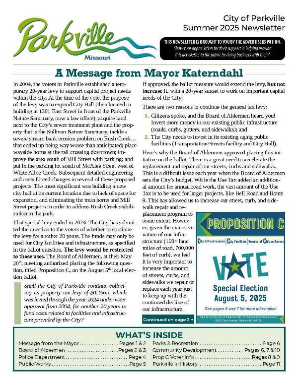Summer 2025 Parkville Newsletter cover page