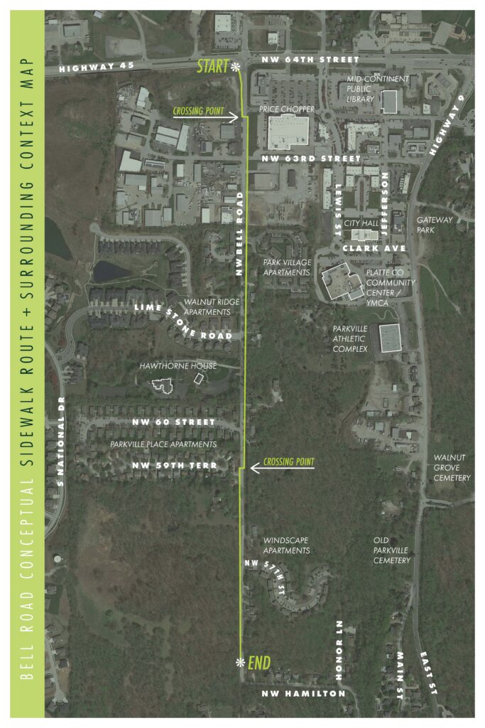 An overview map of the Bell Rd. sidewalk project map